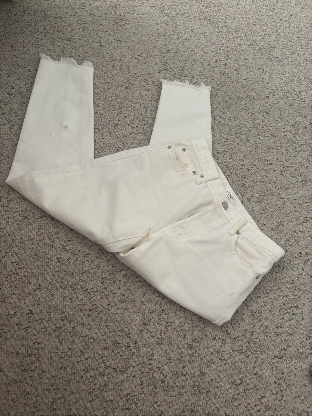 Moussy Off-White Cropped Frayed-Hem Jeans